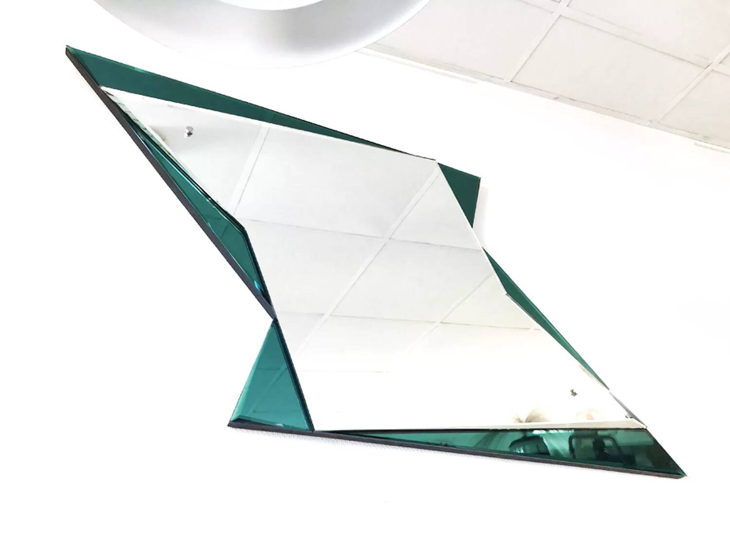 Emerald green geometric mirror – Italy, 1970s/1980s