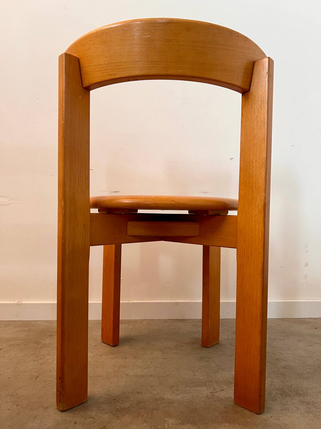 Set of 3 solid beech wood chairs, vintage 70s design