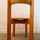 Set of 3 solid beech wood chairs, vintage 70s design