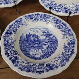 5 vintage Sarreguemines hollow plates, Castle model