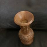 Soliflore vase 18cm in turned wood engraved hand fine patterns carved in France vintage old