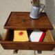 Bolster or end table with drawer, patina