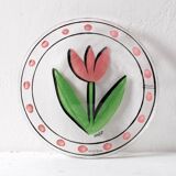 Assiette en verre vintage Kosta Boda : Tulipe rose Design par Ulrica Hydman Vallien