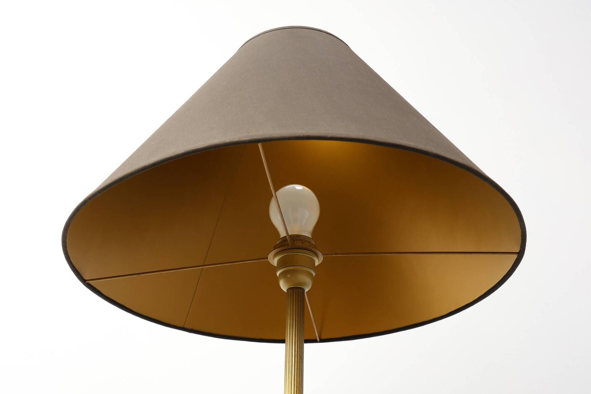 Hollywood Regency brass palm tree table lamp with black shade, France, 1970