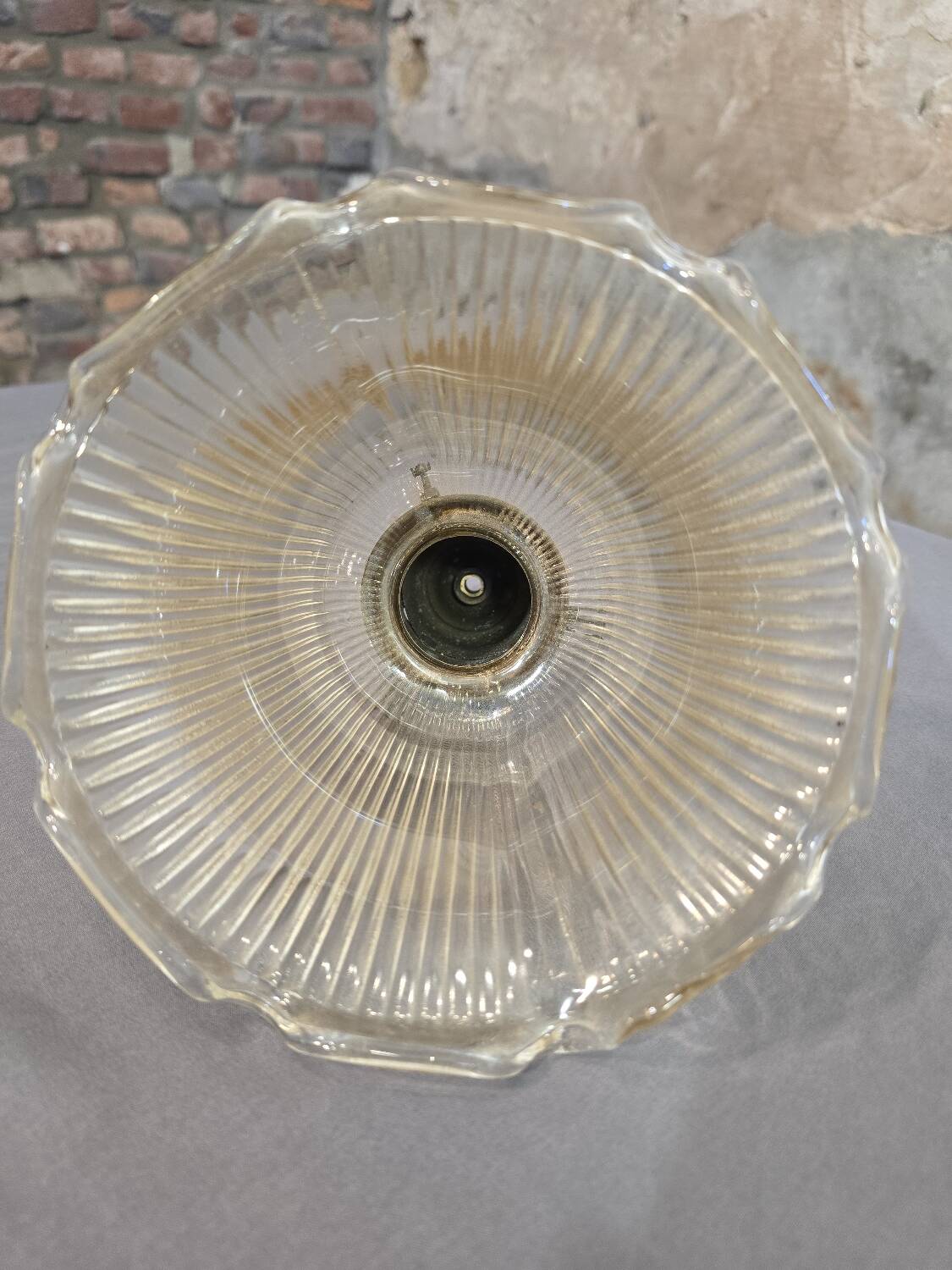 Holophane glass and brass suspension