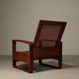 Mid-century architectural teak lounge chair with cane seat, 1950s