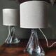 Pair of table lamps - Twisted transparent glass bases from the 1950s - Hemp shades