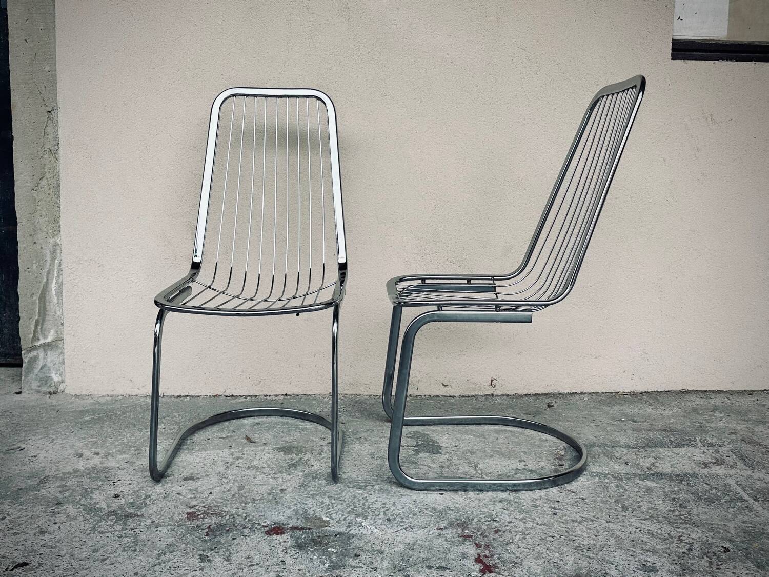 Vintage sled chair by Gastone Rinaldi in chrome wire, 1970s made in Italy