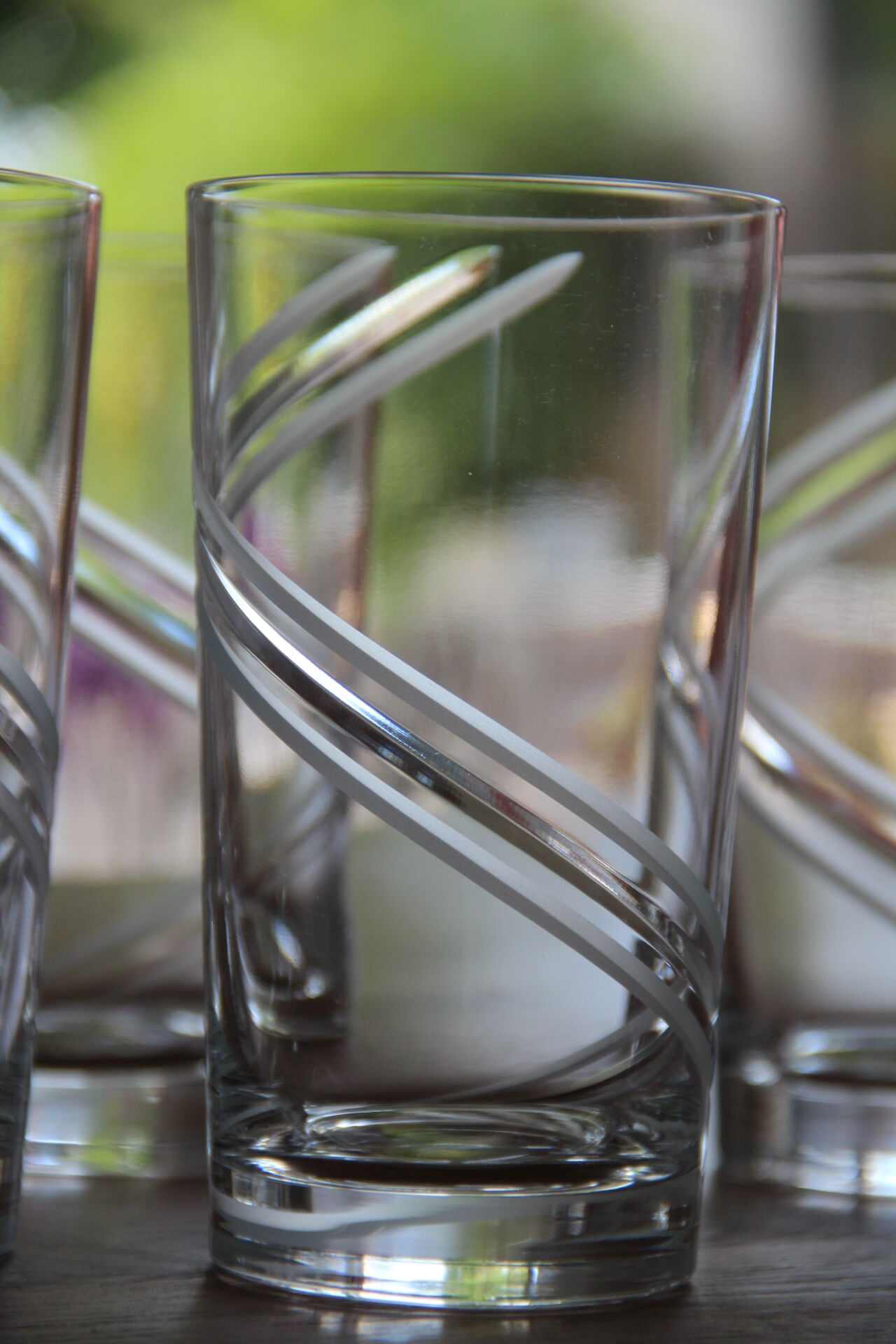 6 large engraved crystal glasses signed