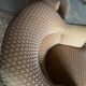 Pair of renovated toad armchairs in beige velvet