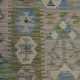 Green Wool Afghan Kilim Traditional Geometric Flat-woven Handmade Rug- 80x120cm