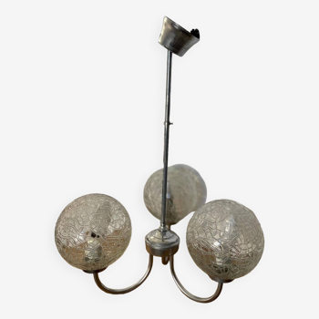 70s glass and metal globe pendant light