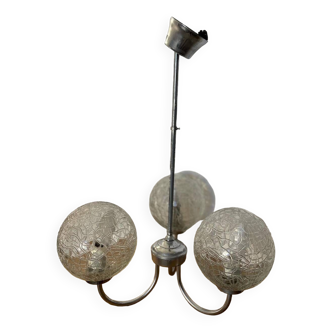 70s glass and metal globe pendant light