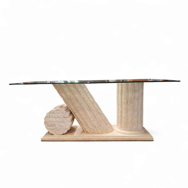 Table à manger néoclassique en pierre naturelle de Mactan des années 1980 avec plateau en verre