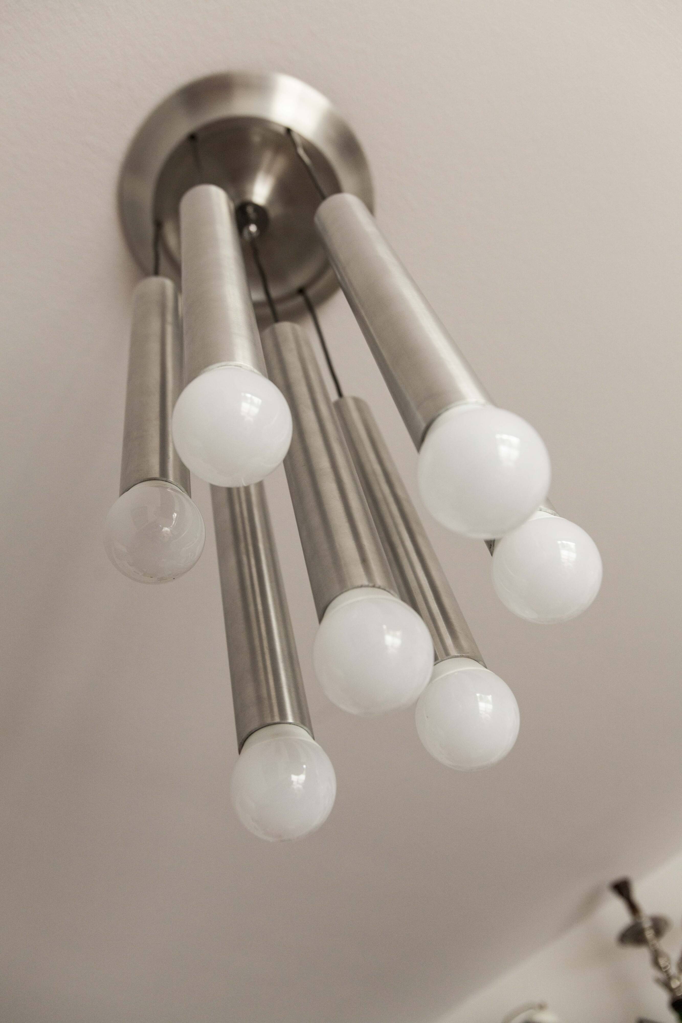 Aluminum waterfall ceiling light by Kaiser Idell / Leuchten, Germany, 1960s