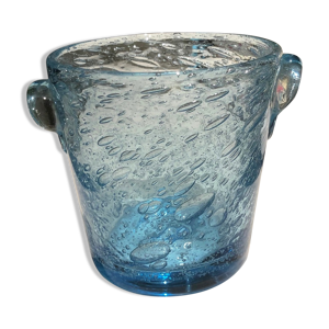 Seau à glaçon verre bullé bleu