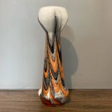 Vintage murano glass vase orange, white brown attributed to carlo moretti