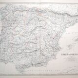 Map of Spain and Portugal c1869 Keith Johnston Royal Atlas Hand coloured map
