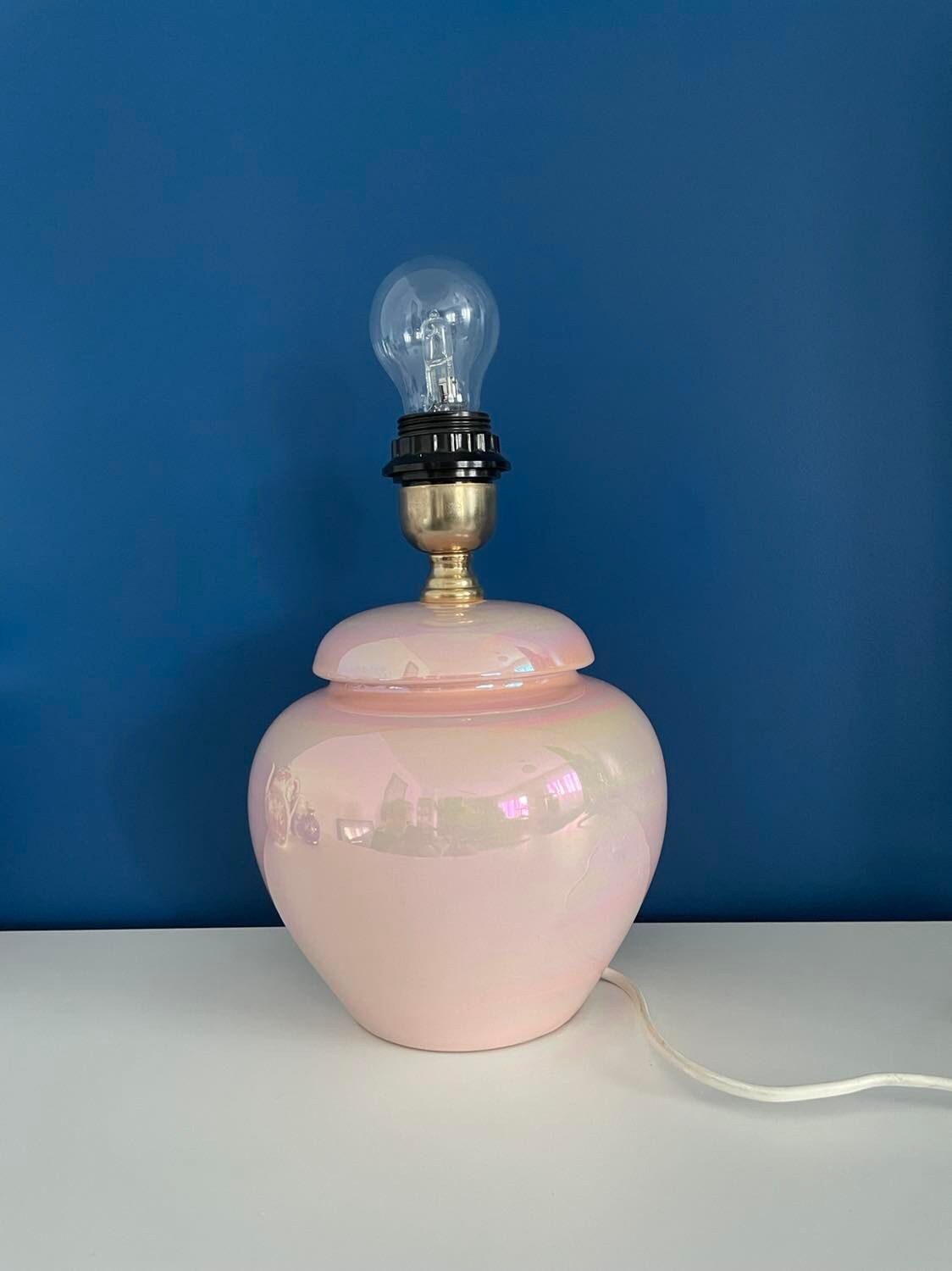 vintage pink iridescent lamp foot