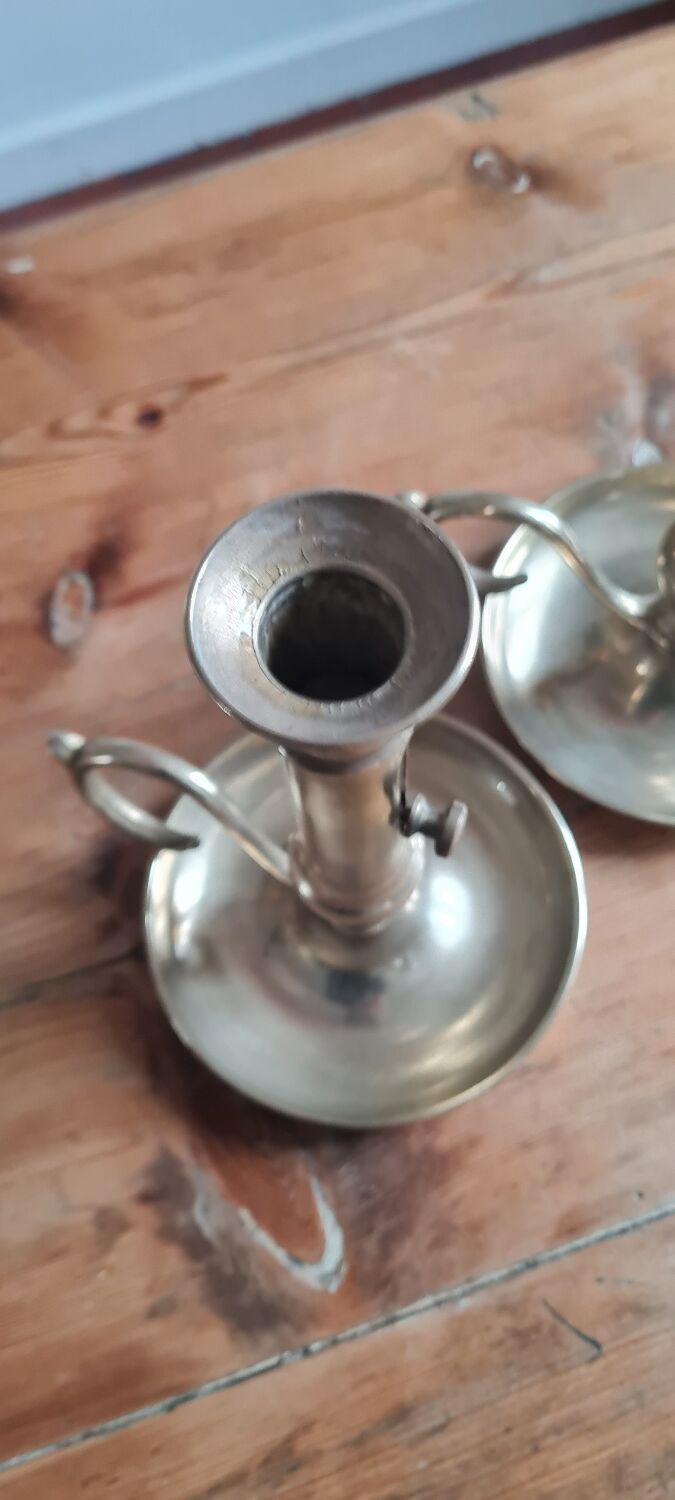 Pair of brass candle holders