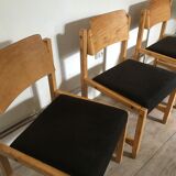 Set of 4 vintage chairs 1980's in beech, thermoformed on the back