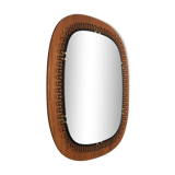 1960 s Scandinavian metal + teak mirror 54cm designed by Josef Frank for Svenskt Tenn, made in Sweden. midcentury modern. Danish modern