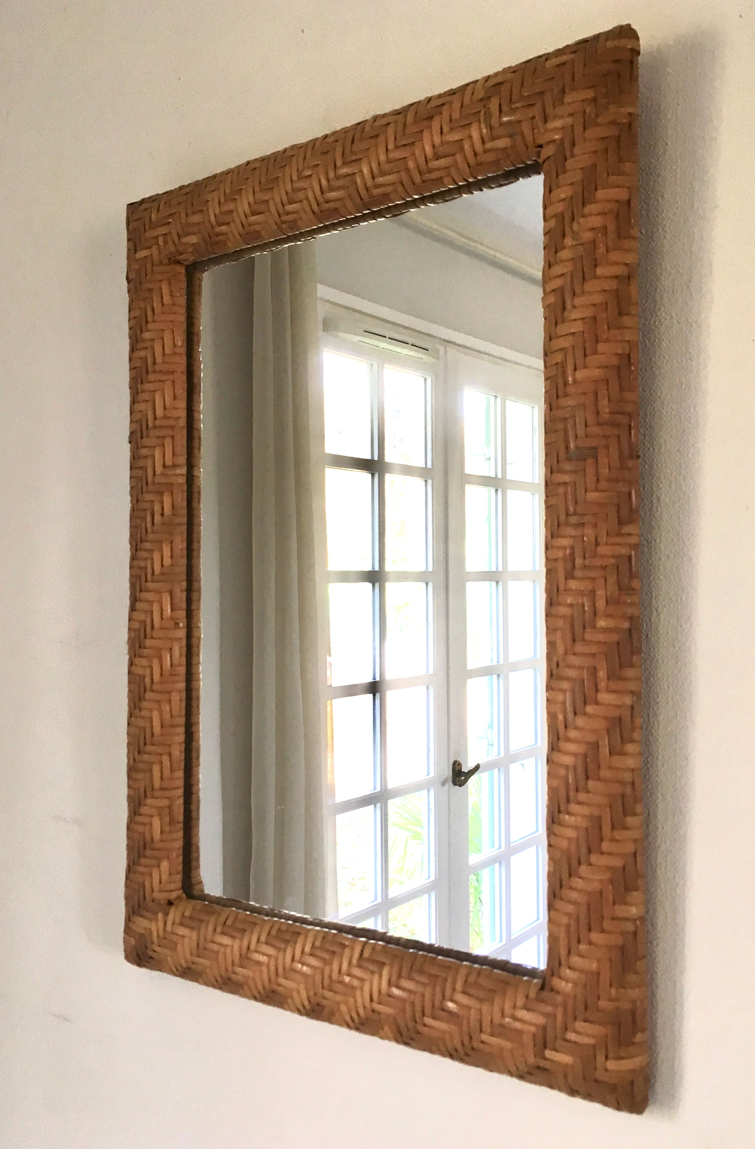 Mirror braided rattan frame 1970 39x54cm