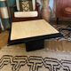 Coffee table in lacquered wood and vintage travertine