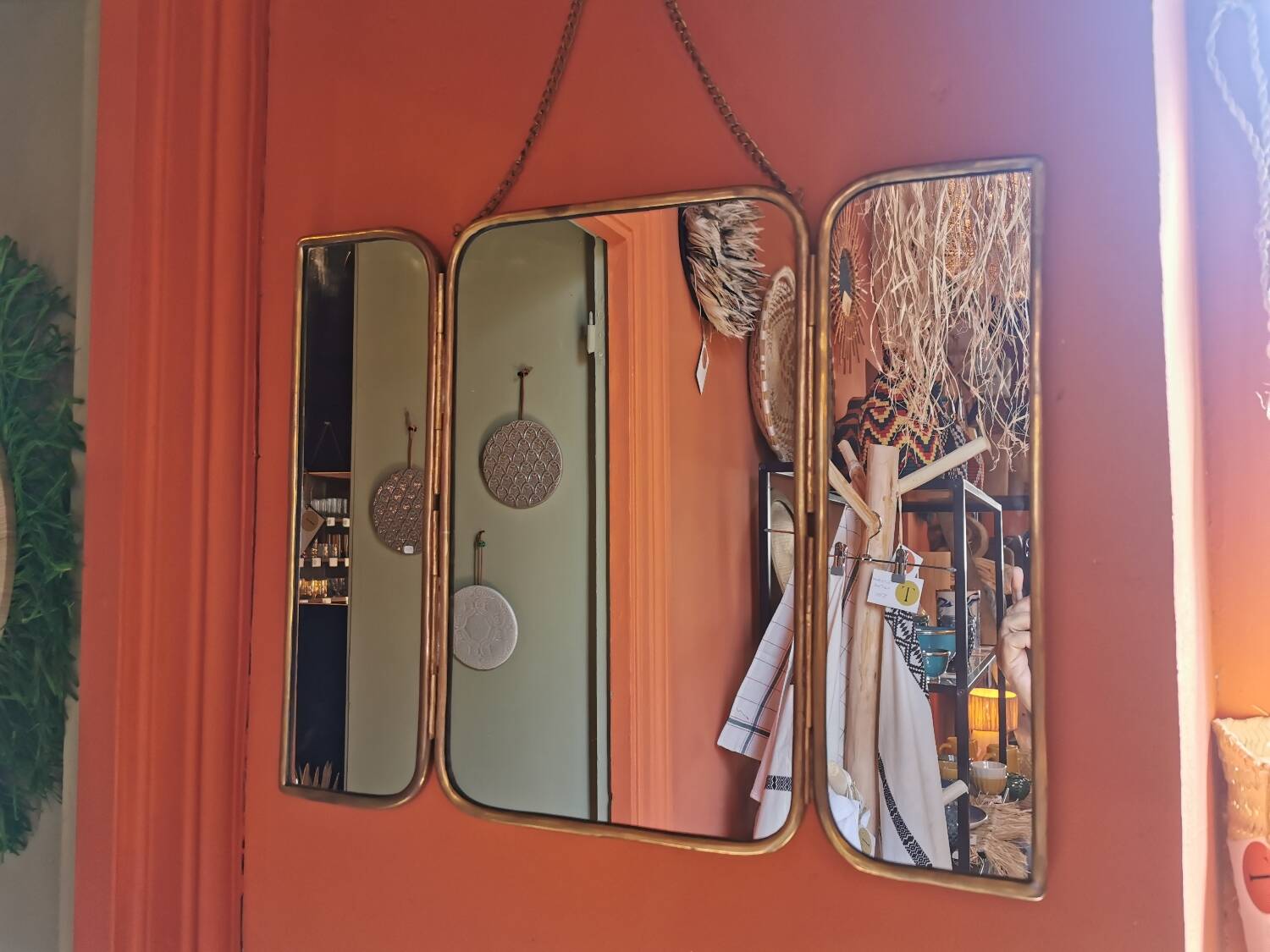 Solid brass triptych barber mirror