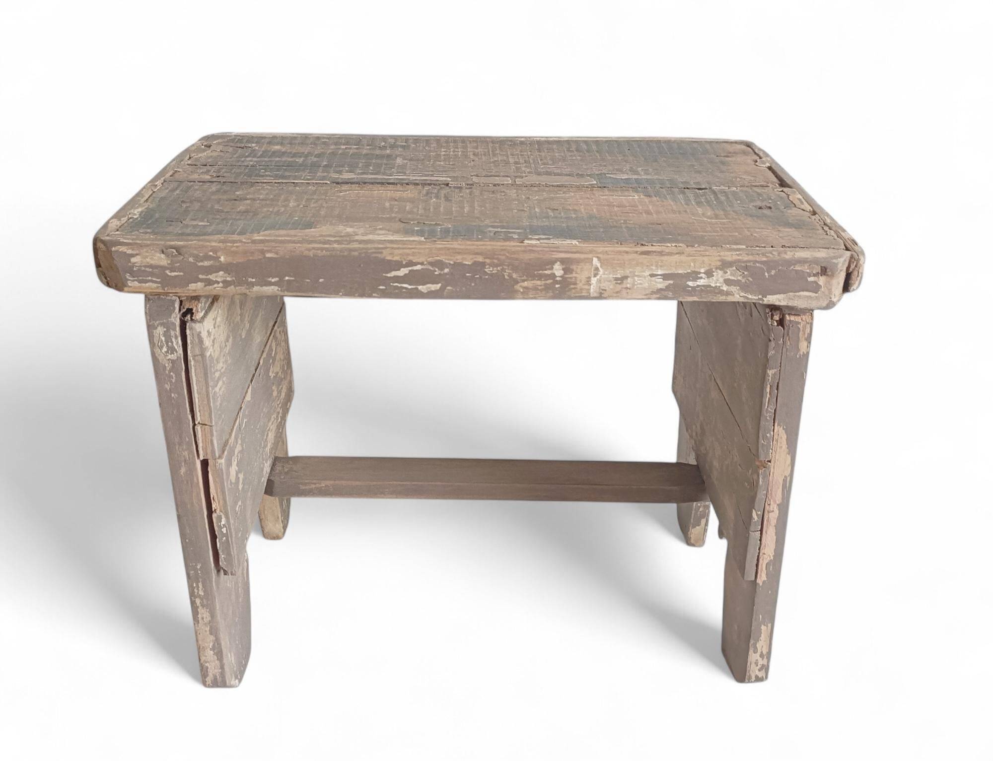 Rustic Weathered Wood Farm Stool/ Accent Table, Spain,  Early 20th-C