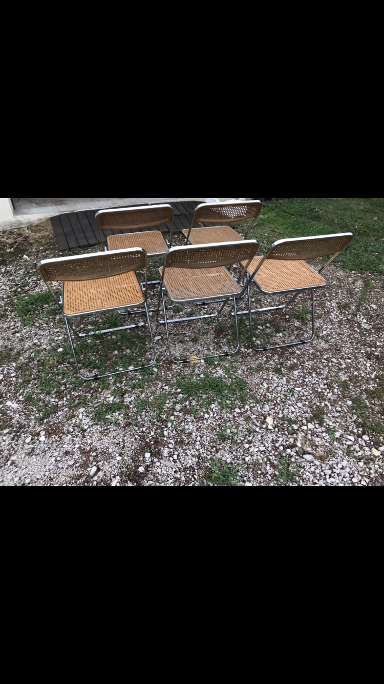 Suite de 5 chaises pliables cannages chrome 1970 Elios