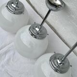 Glass and aluminum globe hanging lamp