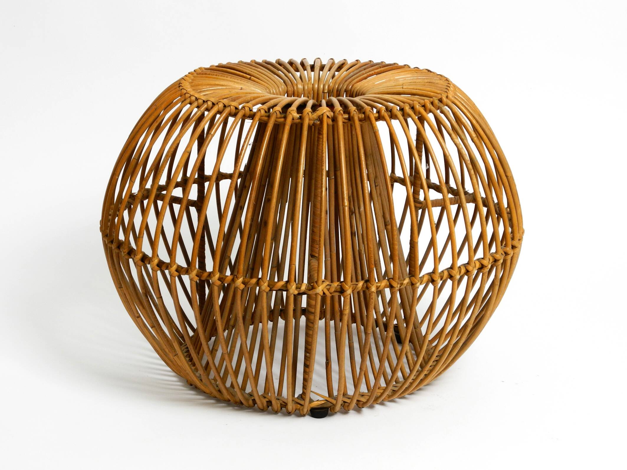 Original 1960s Italian bamboo rattan stool with its original seat cushion