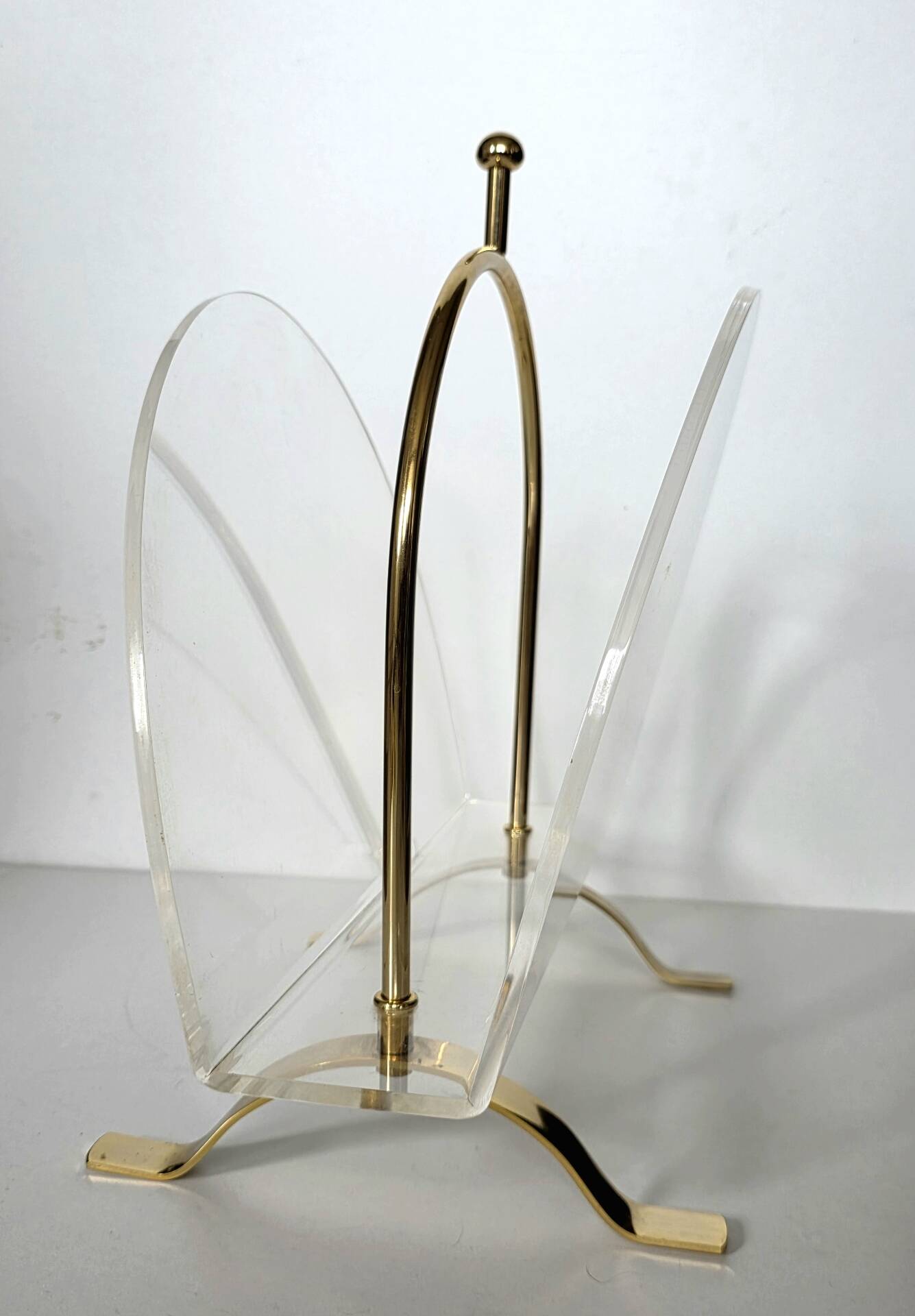 Vintage Lucite and Brass Magazine Rack - Hollywood Regency - 1970s