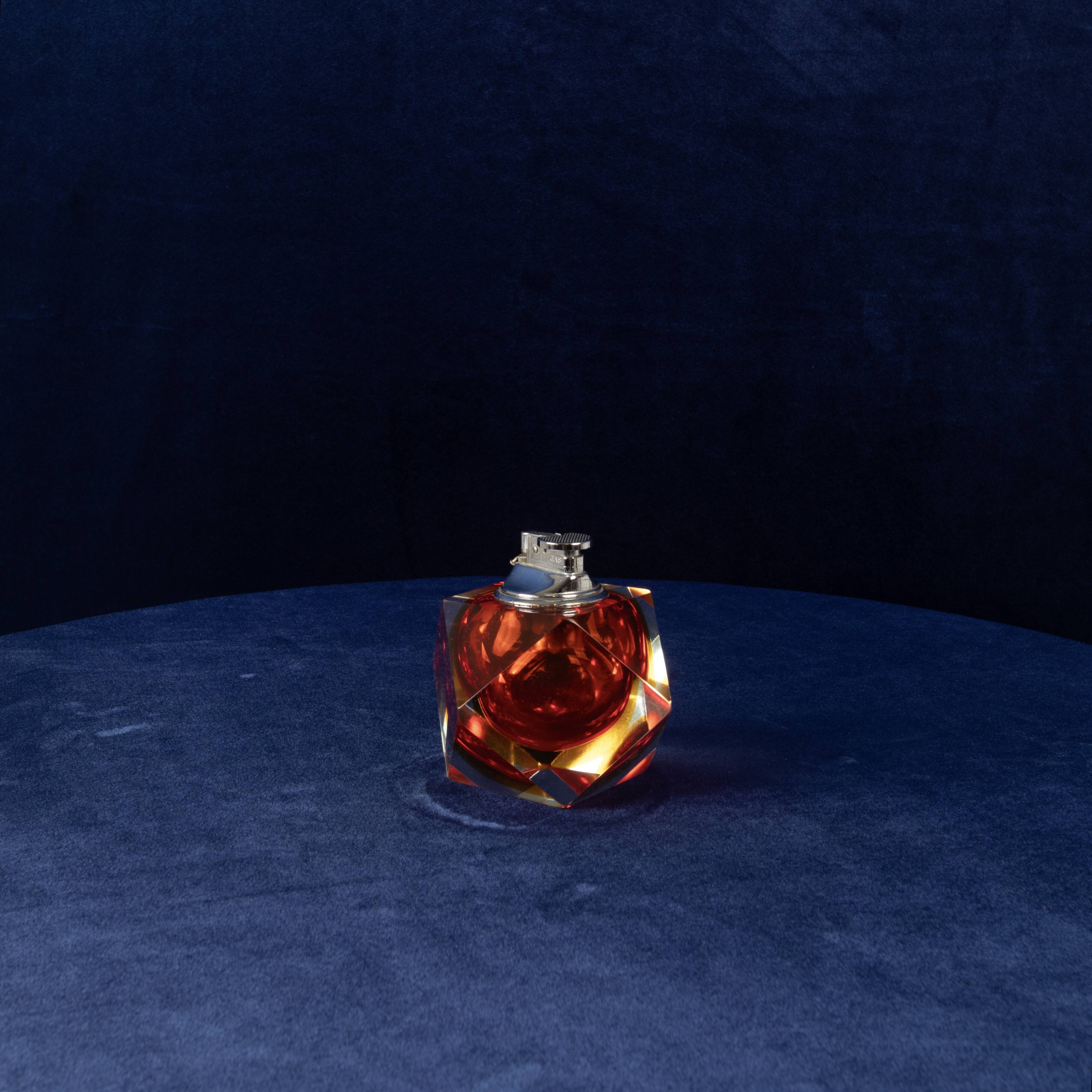 Faceted Murano Sommerso Glass Table Lighter by Alessandro Mandruzzato Italy 1970