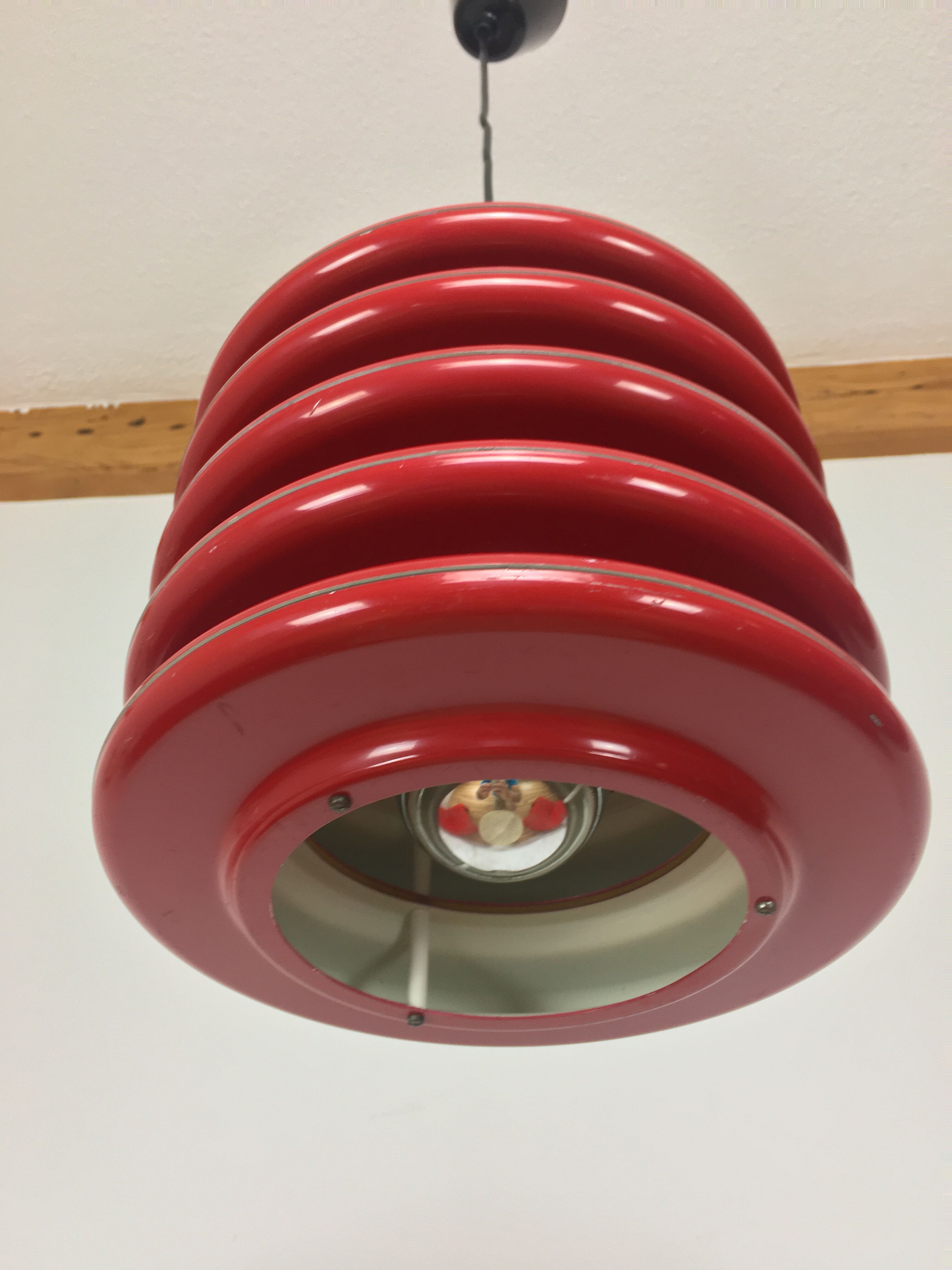 Scandinavian-style space age metal hanging lamp, red