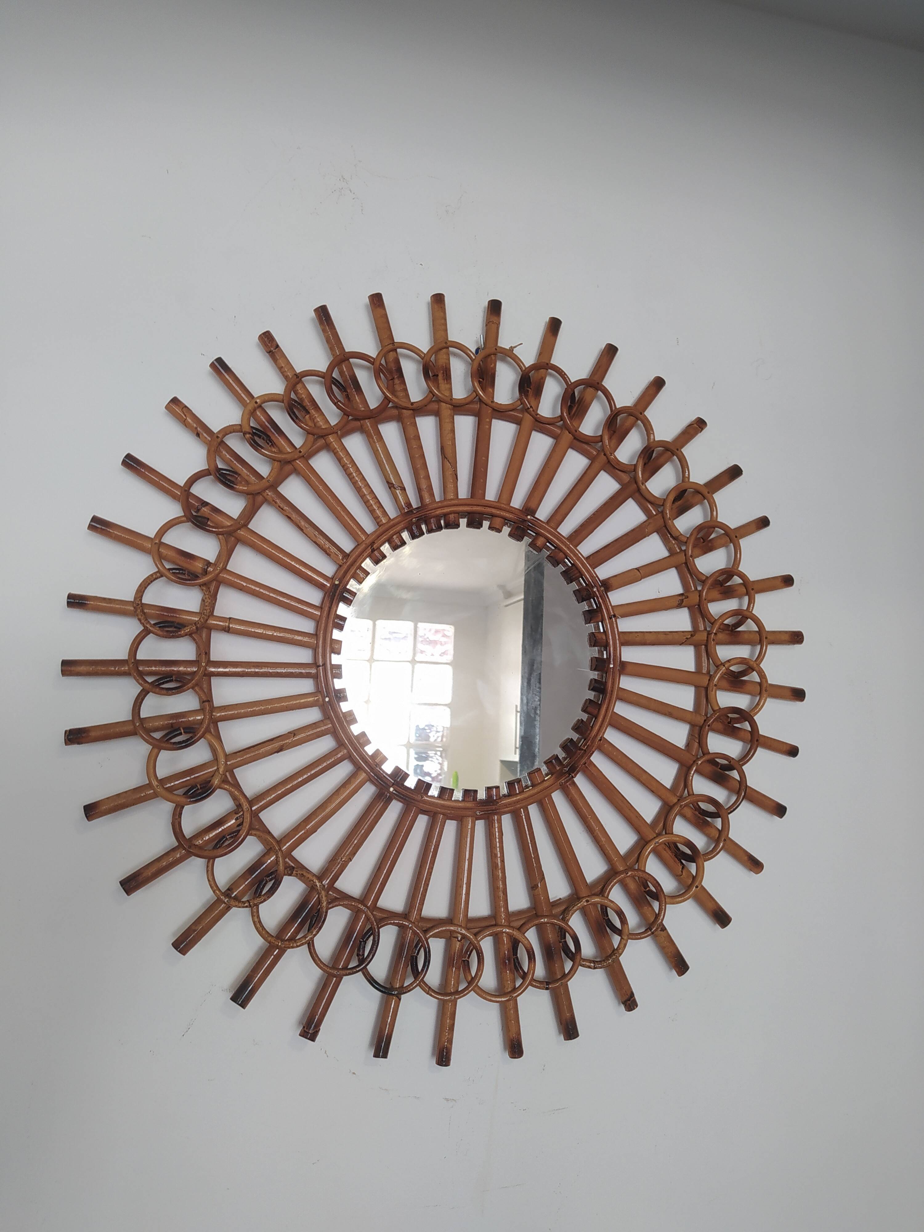Vintage bamboo mirror 64cm