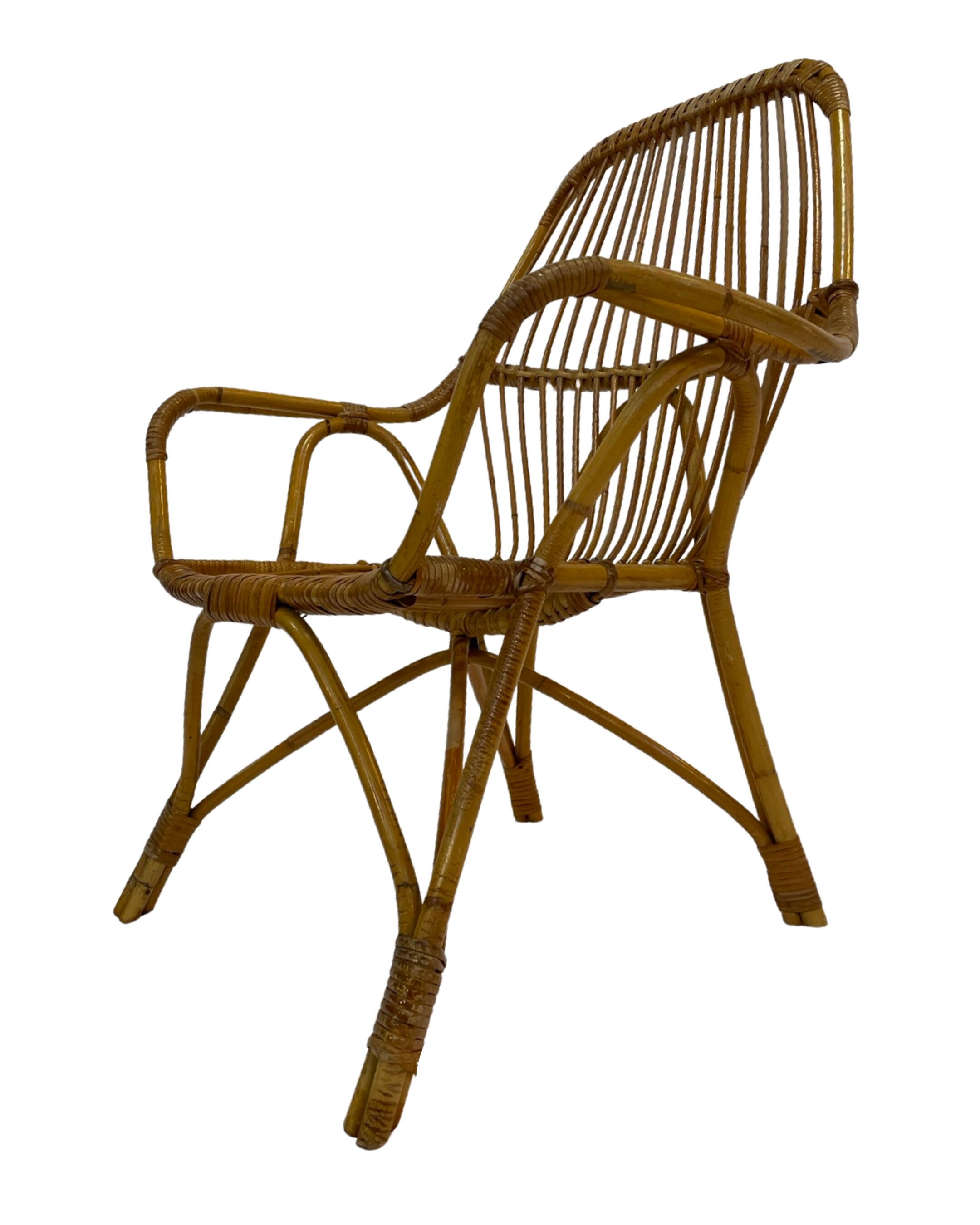 Rattan easy chair by Dirk van Sliedregt Rohe Noordwolde 1960 in the Netherlands