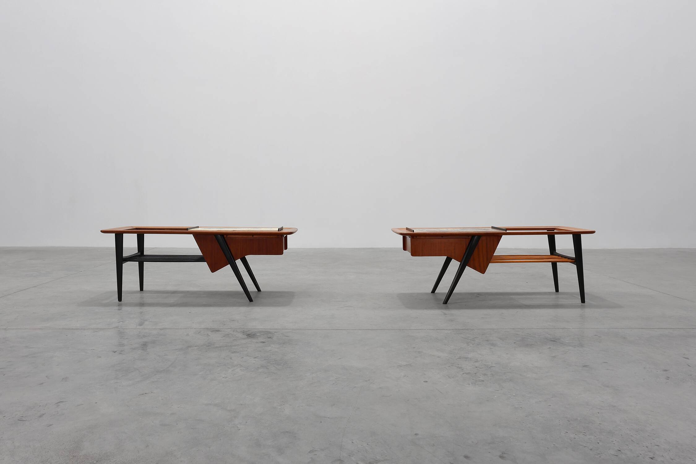 2 Coffee Tables '210', teak wood and ceramic,by Alfred Hendrickx, Belform