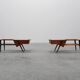 2 tables basses '210', bois de teck et céramique, par Alfred Hendrickx, Belform