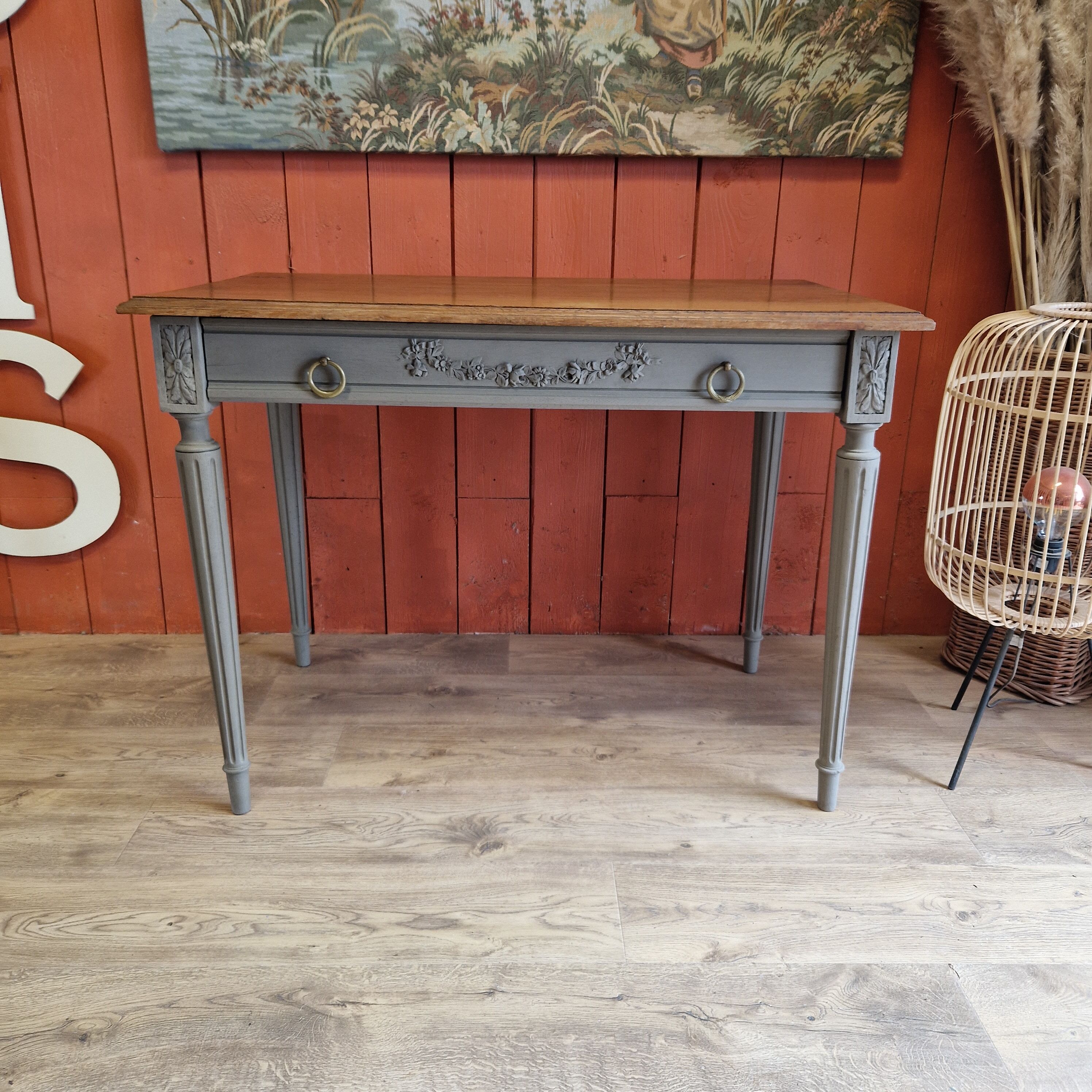 Old desk in chene signed goanvic