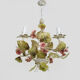 Painted metal chandelier decorated with pink and foliage with 5 lights. Year 80 90