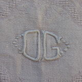 6 rectangular towels, damask cotton, Lilas tint and monogrammed OG, art deco