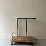 Vintage bar trolley in chrome steel and glass by Howard Miller circa 1970