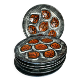 Set of 6 vintage oyster plates, earthenware, 1960s
