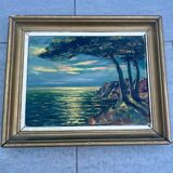 Old Oil Painting / Seaside Marine Panel Signed