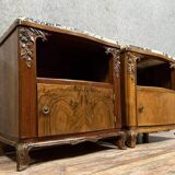 Pair of curved bedside tables with niches, Art Deco period, in mahogany, circa 1920