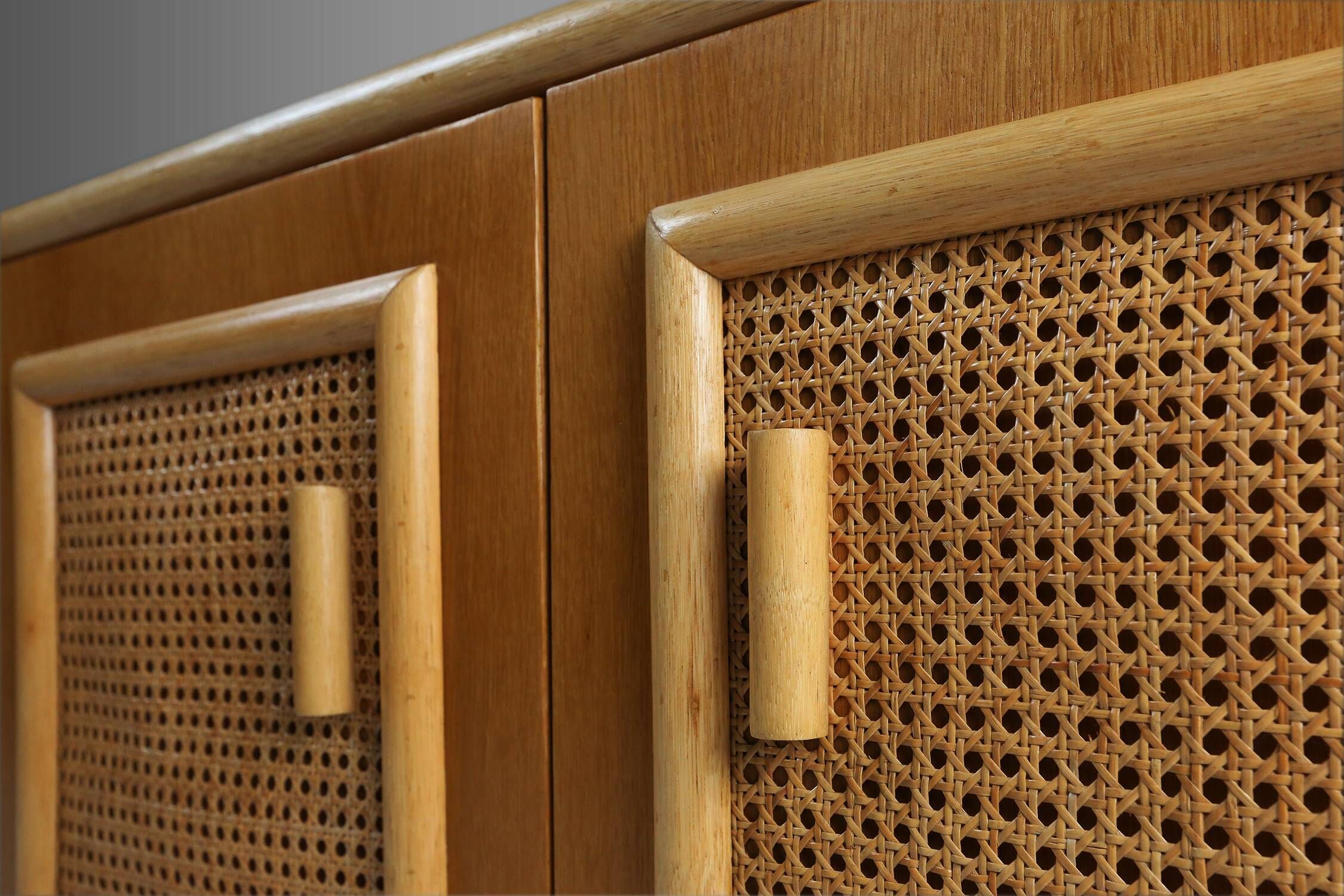 Four-door buffet in rattan and wood, France, 1960s