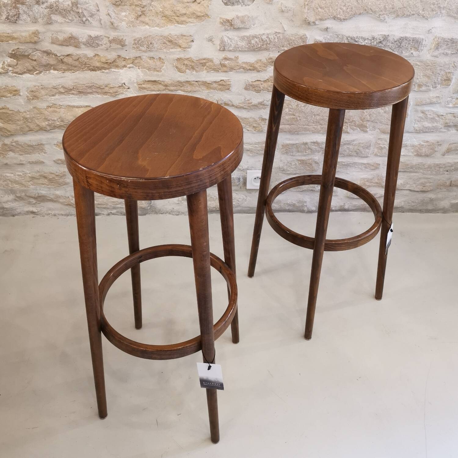 Pair of Baumann wooden high stools