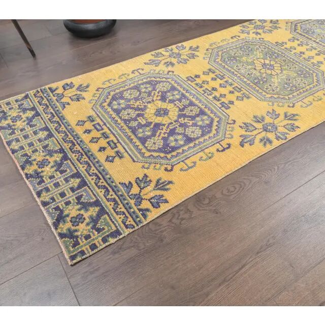 1980s Vintage Turkish Hand-Knotted Floral Runner 77x327